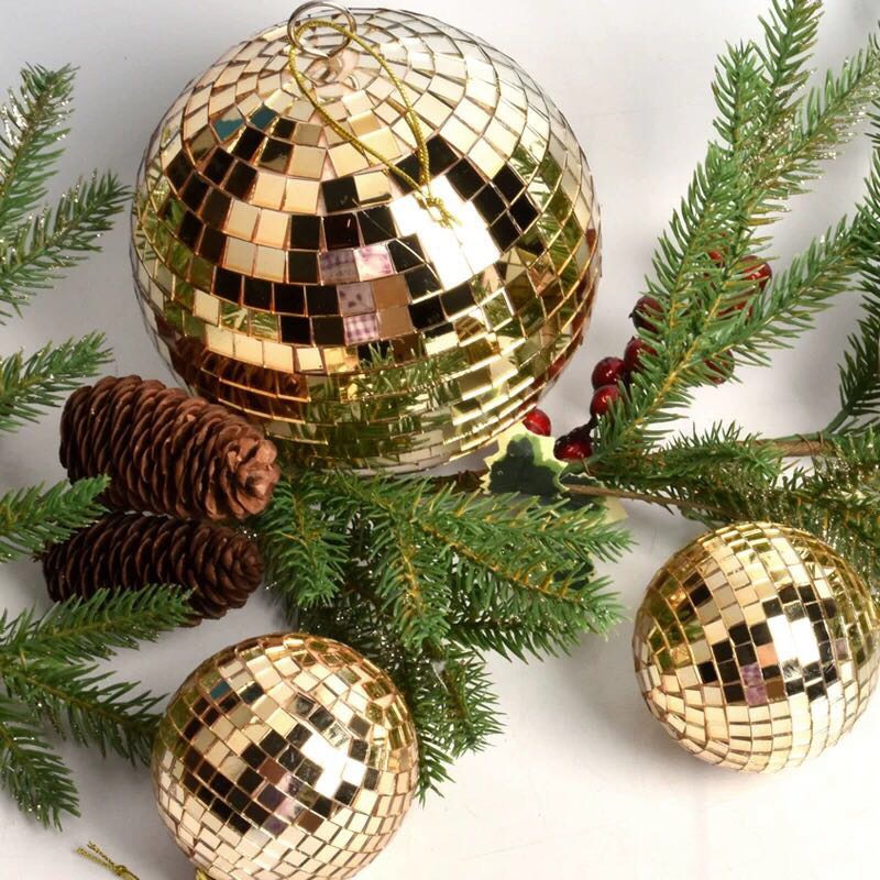 圣诞树装饰用品大型圣诞树挂饰8-15CM金色镜面球舞台球布置挂饰1详情1