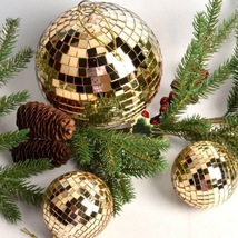 圣诞树装饰用品大型圣诞树挂饰8-15CM金色镜面球舞台球布置挂饰