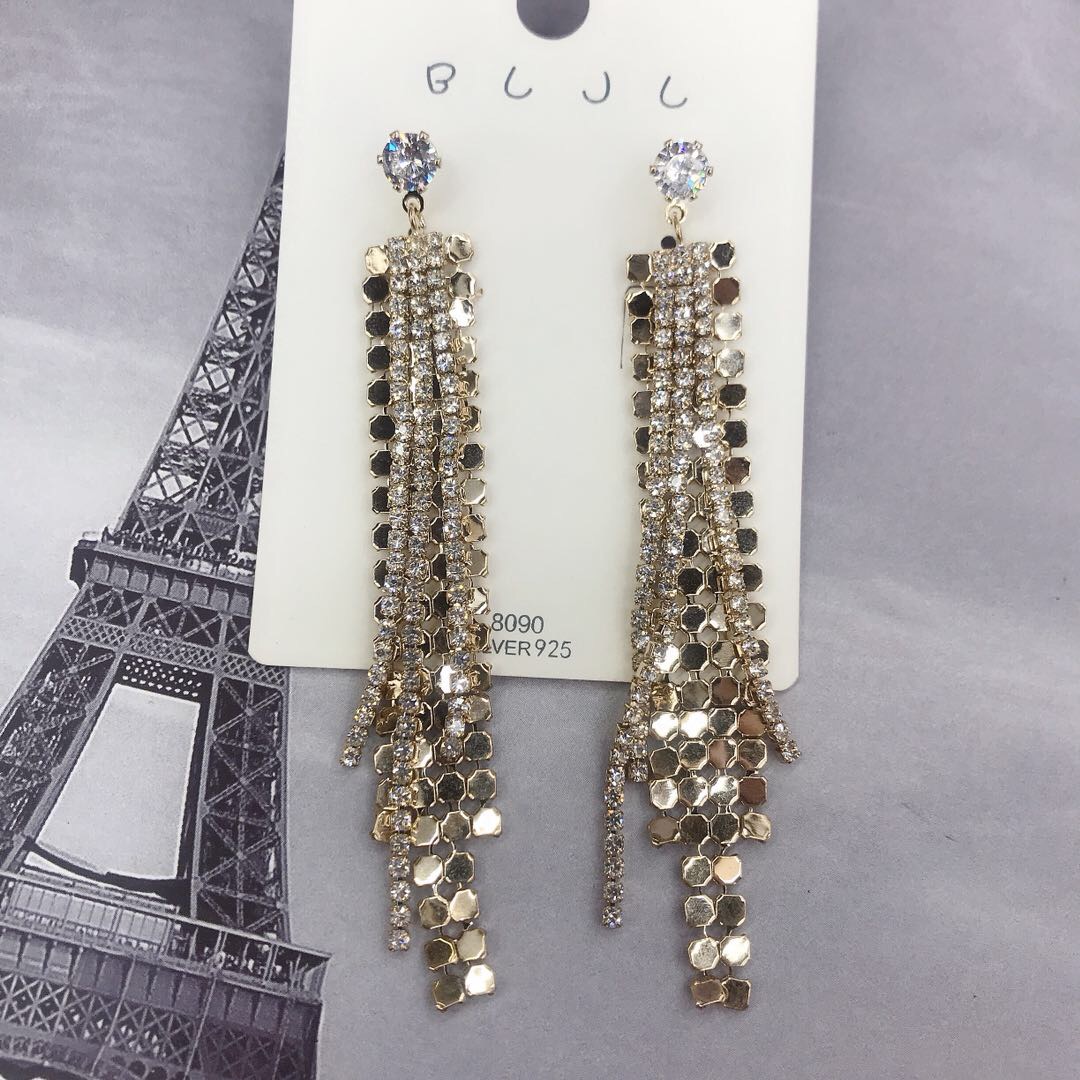 Luxurious micro-set earrings with long tassels that exude feminine charm on Instagram Specification image