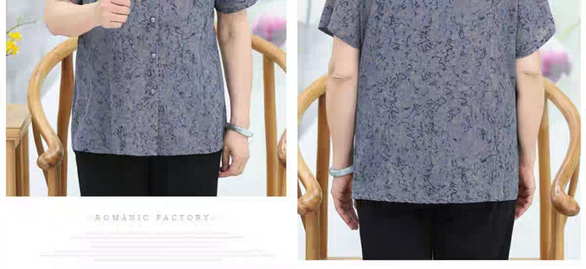 Grandma summer short-sleeved, middle-aged and elderly mom summer T-shirt two-piece set, clothes for 60-year-old and 70-year-old seniors, wife's top details Picture