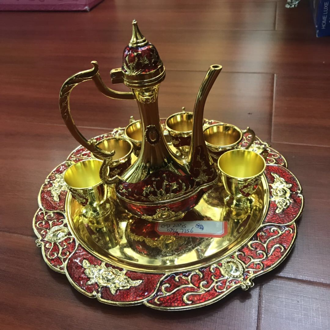 酒具套装高档欧式红色黄金色酒壶酒杯工艺品经典酒具套件送礼摆件镶钻