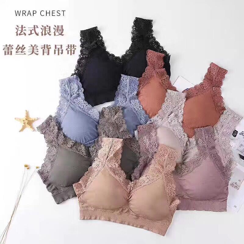 Beauty back underwear female students Korean version of the ride-less buttonless bra sexy lace anti-droop wrap bra vest bra