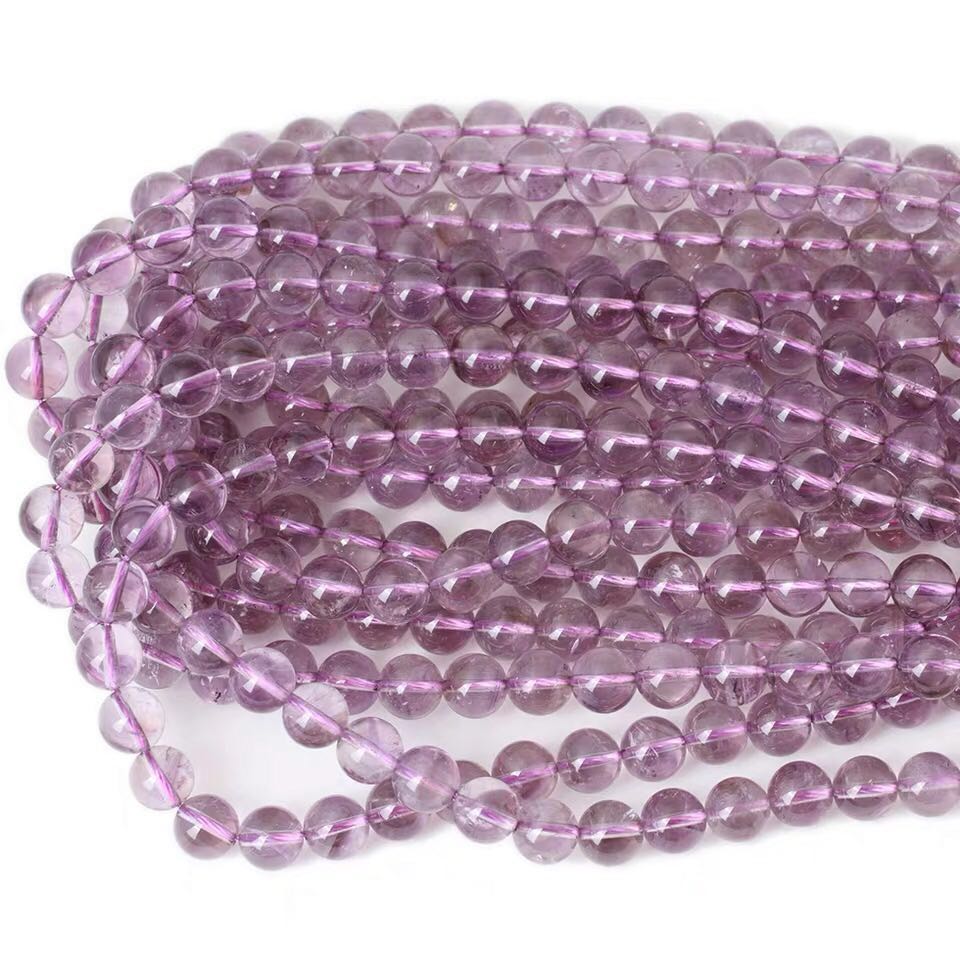 7mm天然巴西进口透明紫晶紫水晶散珠子半成品 diy手链手串材料