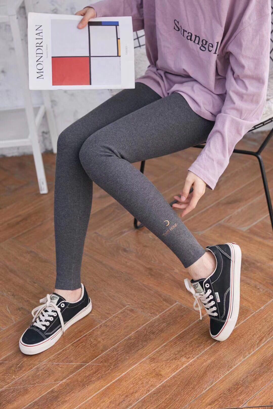 新款纯棉细螺纹显瘦女式针织打底裤