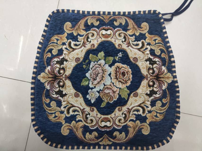 Blue printed Chenille dining chair cushion