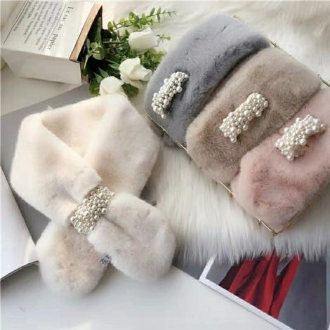 Women's Fashion Trend Casual Autumn And Winter Must-Have Ultra Soft And Simple Warm Imitation Fur Pearl Accessory Scarf details Picture