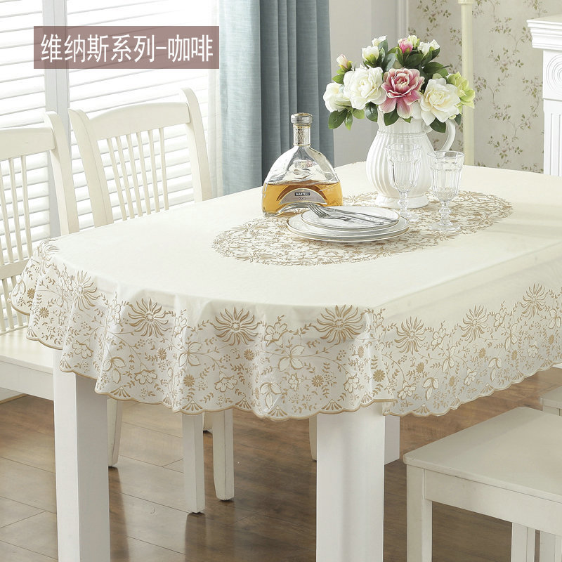 Table Cloth Waterproof Round Table Cloth Non-Washable Oil-Proof Pvc Tablecloth Thick Hot Stamping Embossed Non-Washable Oval Specification drawing