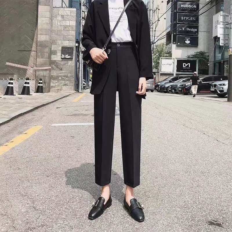 西装裤女直筒宽松高腰小个子裤子八分烟管裤小脚垂感西裤产品图
