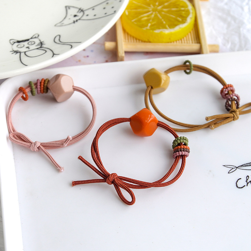 Korean creative new solid-color hair tie, cute girls' high-elasticity hair tie, multi-color circular hair accessory details Picture