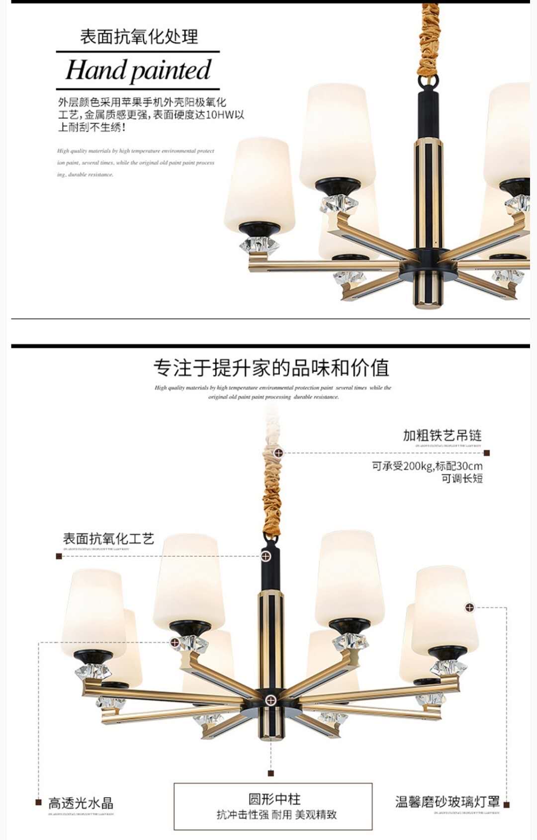 The home decoration features a glass living room with a dyed American-style minimalist chandelier for lighting details Picture