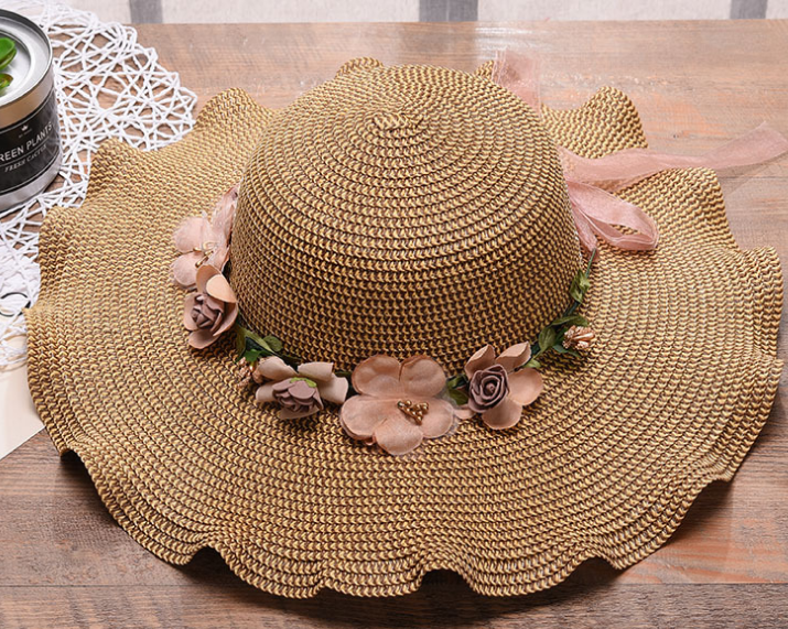 2020 New Korean Women's Hat Big Wave Flower Sun Hat Beach Outdoor Sun Hat Sunscreen Straw Hat