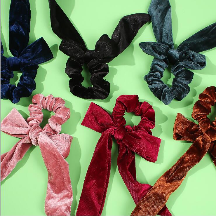 Yiwu Selection European and American wind fashion versatile bowknot cloth hair ring autumn and winter new pure color large intestine ring headwear thumbnail