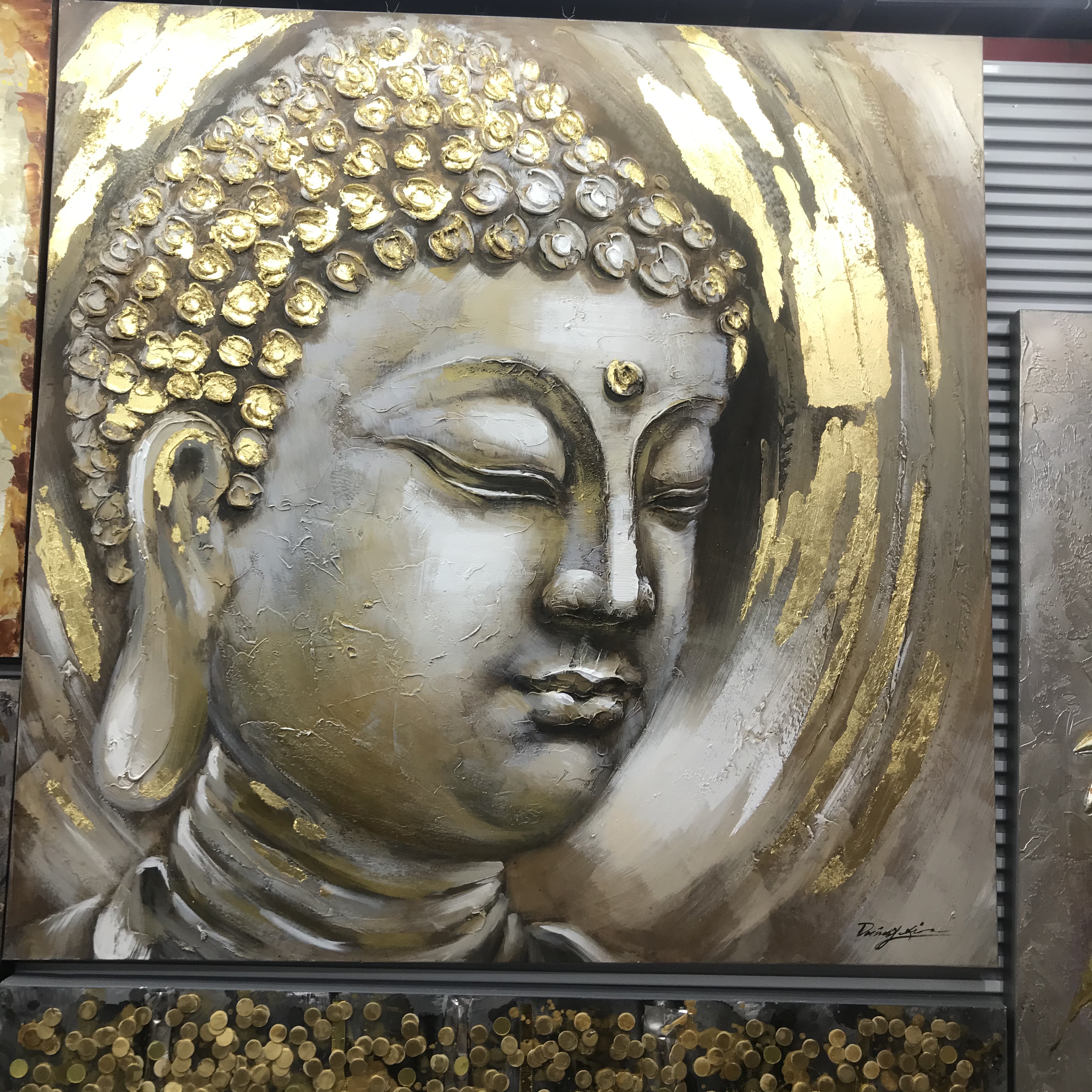 New Chinese-style Zen-inspired entrance hall decorative paintings featuring portraits of Sakyamuni Buddha and wall murals for tea rooms
