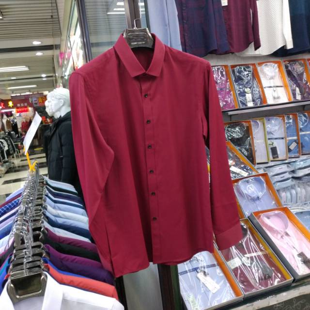 枣红色男士休闲衬衫