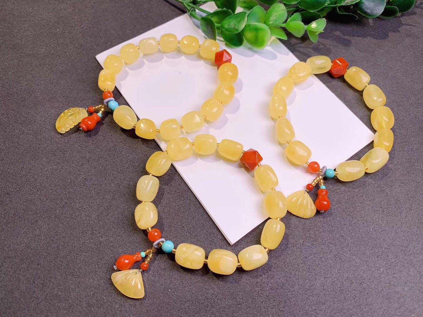 手工编织多用款流苏搭配天然蜜蜡手串翔宇00888