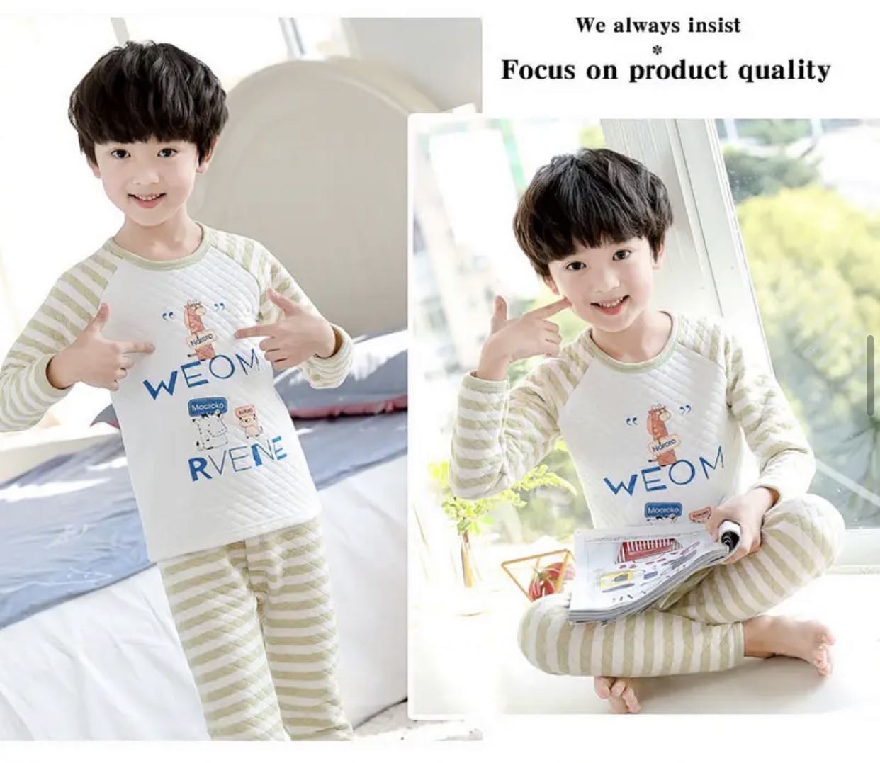 Boys' Three-Layer Thermal Underwear Set Thickened Children's Cotton Sweater Large Baby Pajamas details Picture