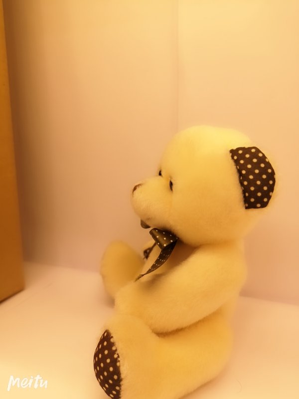 4-inch short plush teddy bear figurine, sitting bear print point bow tie bear manufacturer wholesale Specification image