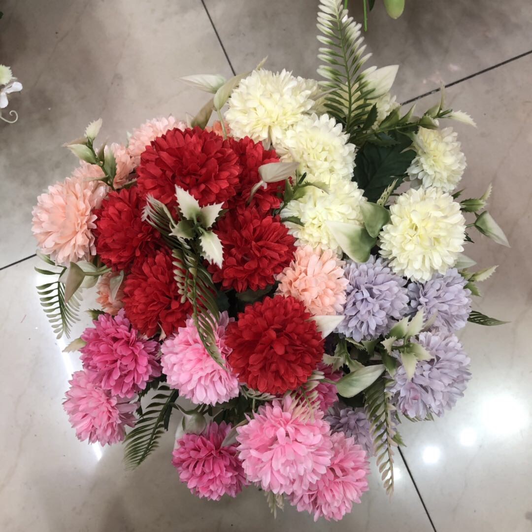 Manufacturers Direct Sales Simulation Flower Silk Cloth Decorative Ball Chrysanthemum Bundle Wedding Road Lead Arrangement Of Fake Chrysanthemum