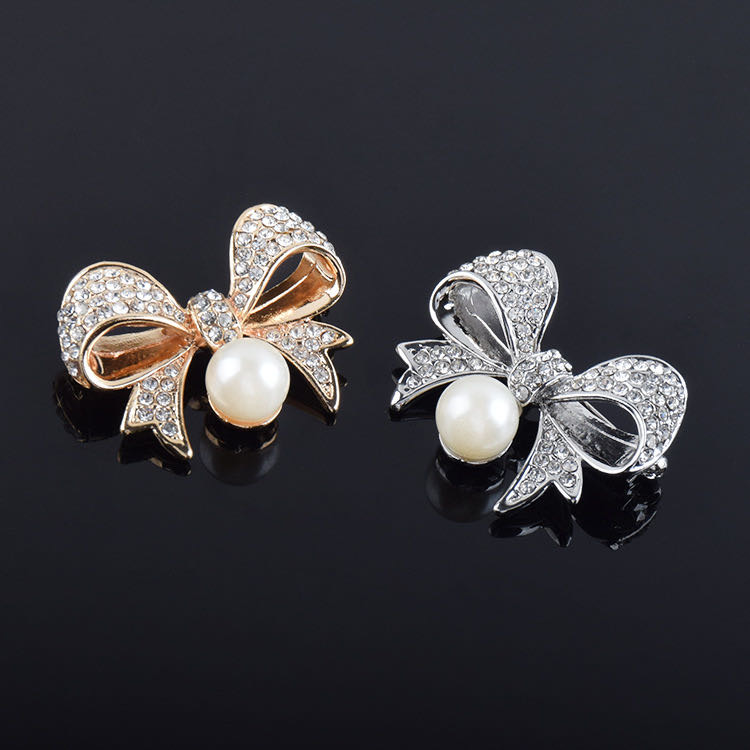 Bow-tied pearl brooch Female accessories plated rhinestone corsage thumbnail