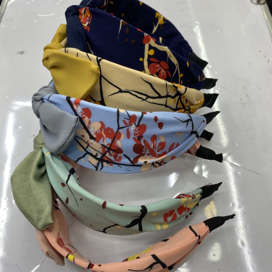 A new popular Japanese plum blossom-printed fabric bow women's headband Specification image