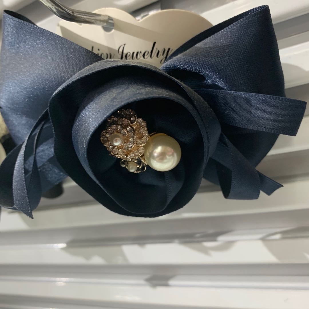 Butterfly Flower jewelry, pearl bow hairpin, dark blue accessory details Picture