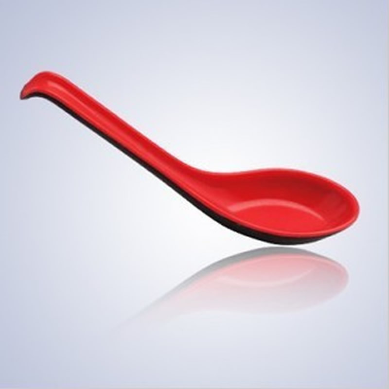 美耐皿密胺仿瓷餐具仿瓷勺子红黑双色带勾调羹汤勺汤匙