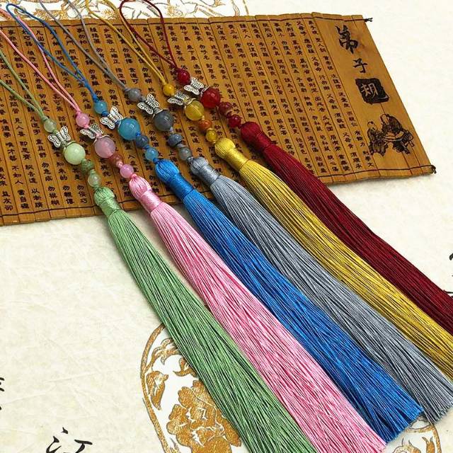New Style Fan Tassel Hanging Tassel Polyester Ice Silk Butterfly Fan Tassel Hand-Woven Ancient Chinese Clothing Pressure Front Tassel details Picture