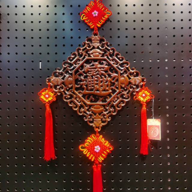 中国结挂件客厅香樟木进宝挂流苏中国结玄关墙壁家居装饰挂件