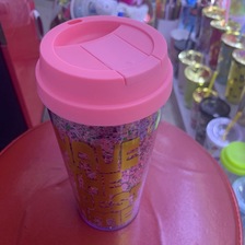 杯子水杯创意杯喝水杯简约时尚带吸管塑料杯粉色盖子