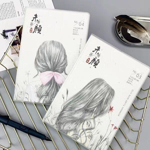 Poetry Museum's four-volume ancient-style girl's heart rubber set A5 notebook, a horizontal grid note-taking and excerpting book for wrong answers Specification image