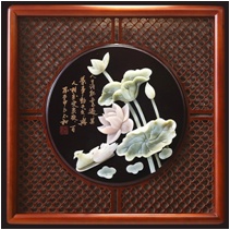 新中式手工玉雕装饰画天然玉石手工雕刻实木框条