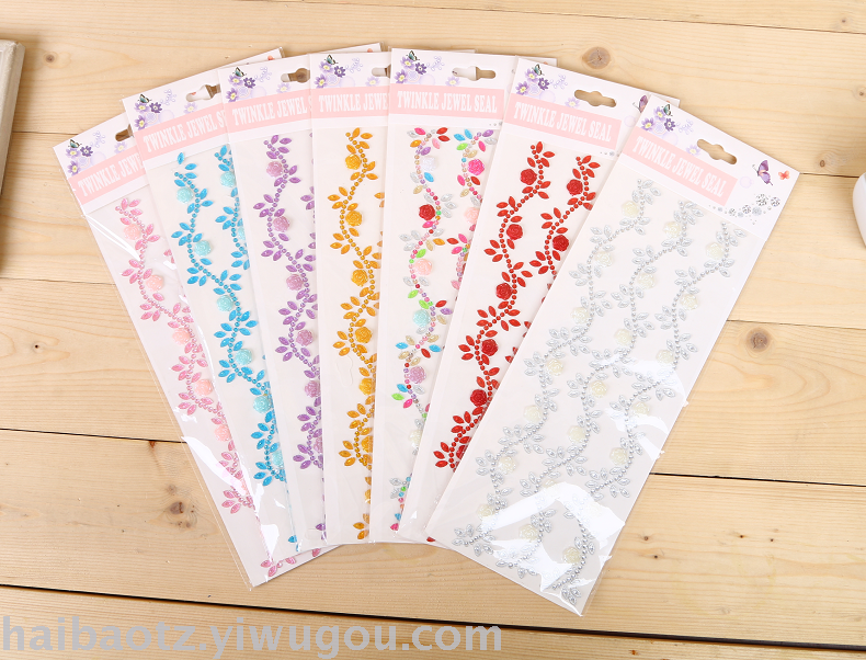 大卡三条花藤款式贴纸亚克力多功能随意贴钻
