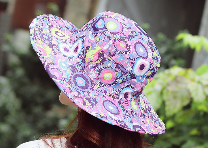 Purple Circle Summer All-Match Outdoor Sunshade Hat Fisherman Hat Collapsible Breathable Large Brim Hat Specification drawing
