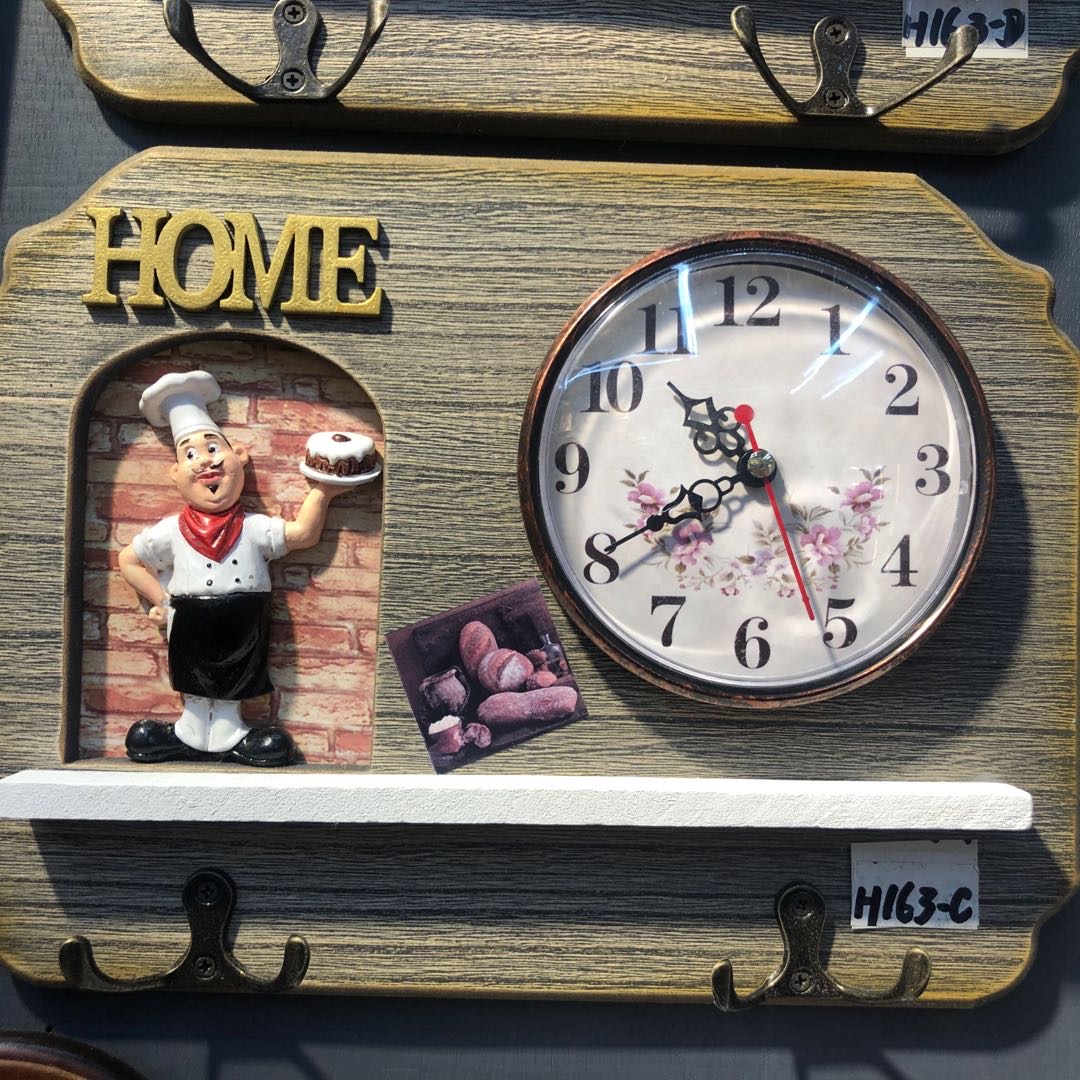 咖色壁挂带钟玄关漂亮衣帽架7531-100