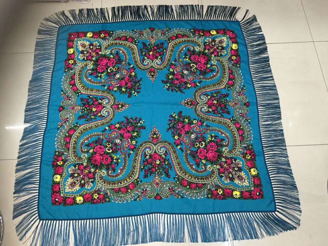 Ladies Fashion Trend With Tassel Ethnic Style Printed Square Scarf Specification drawing