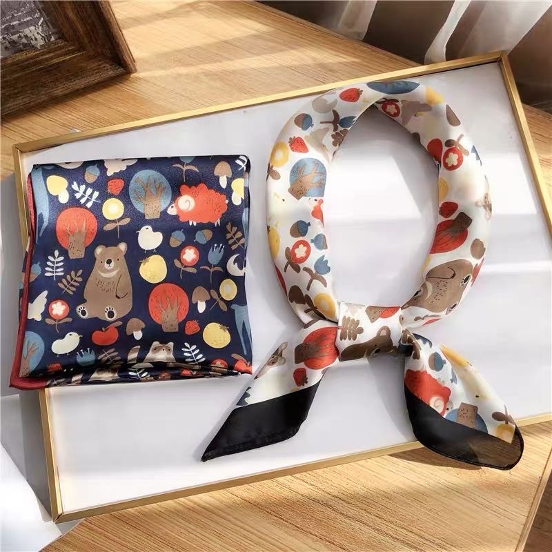 Childlike Flower Korean Scarf Silk Scarf Temperament Lady Small Square Scarf details Picture