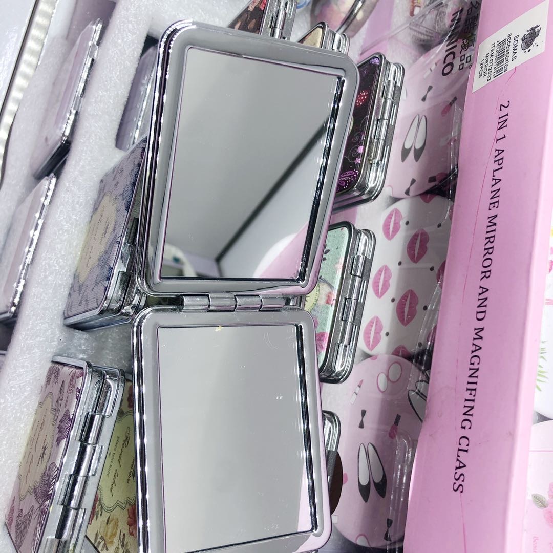猫头鹰水晶创意随身双面小镜子便携可折叠学生PU皮化妆镜卡通可爱小方形镜子细节图