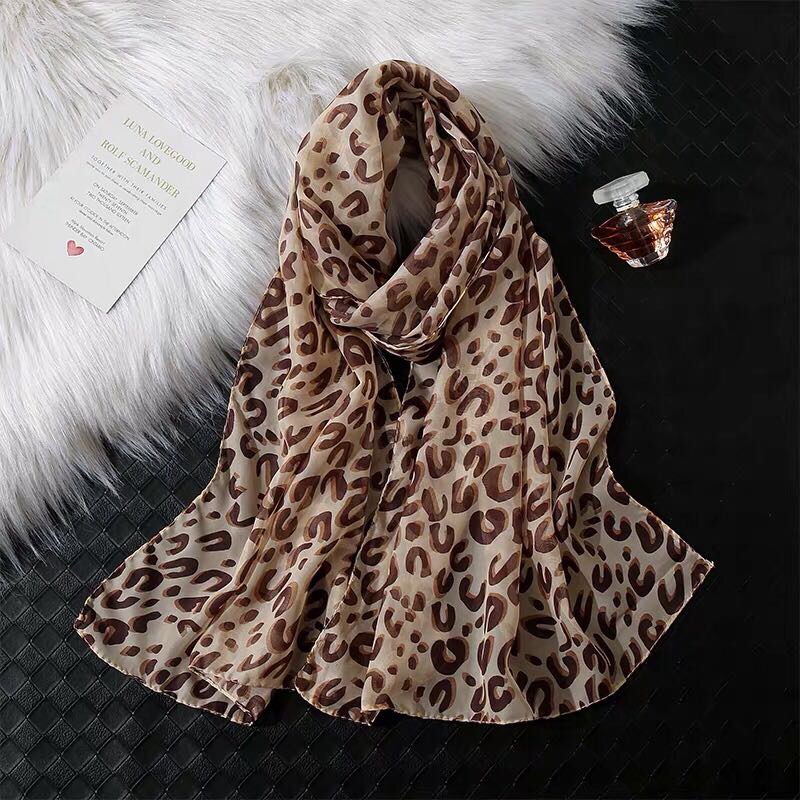 Chiffon long silk scarf shawl, leopard print scarf, Korean version of women's winter scarf