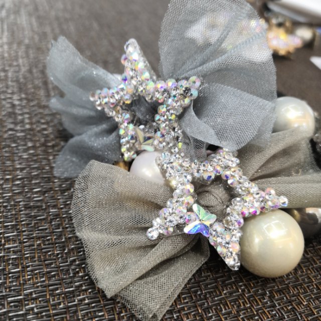 The new Korean version of the mesh bow, shiny Oden water diamond bear hair tie, hair band, hair tie, leather cover, leather band and hair flower