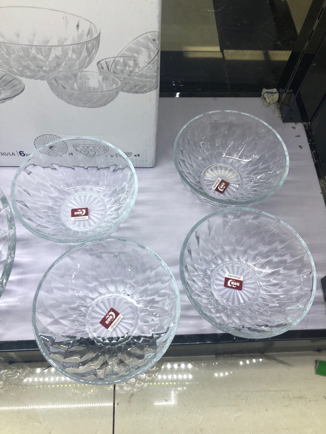 Glass Diamond Bowl Set Of 6 Pieces Specification drawing