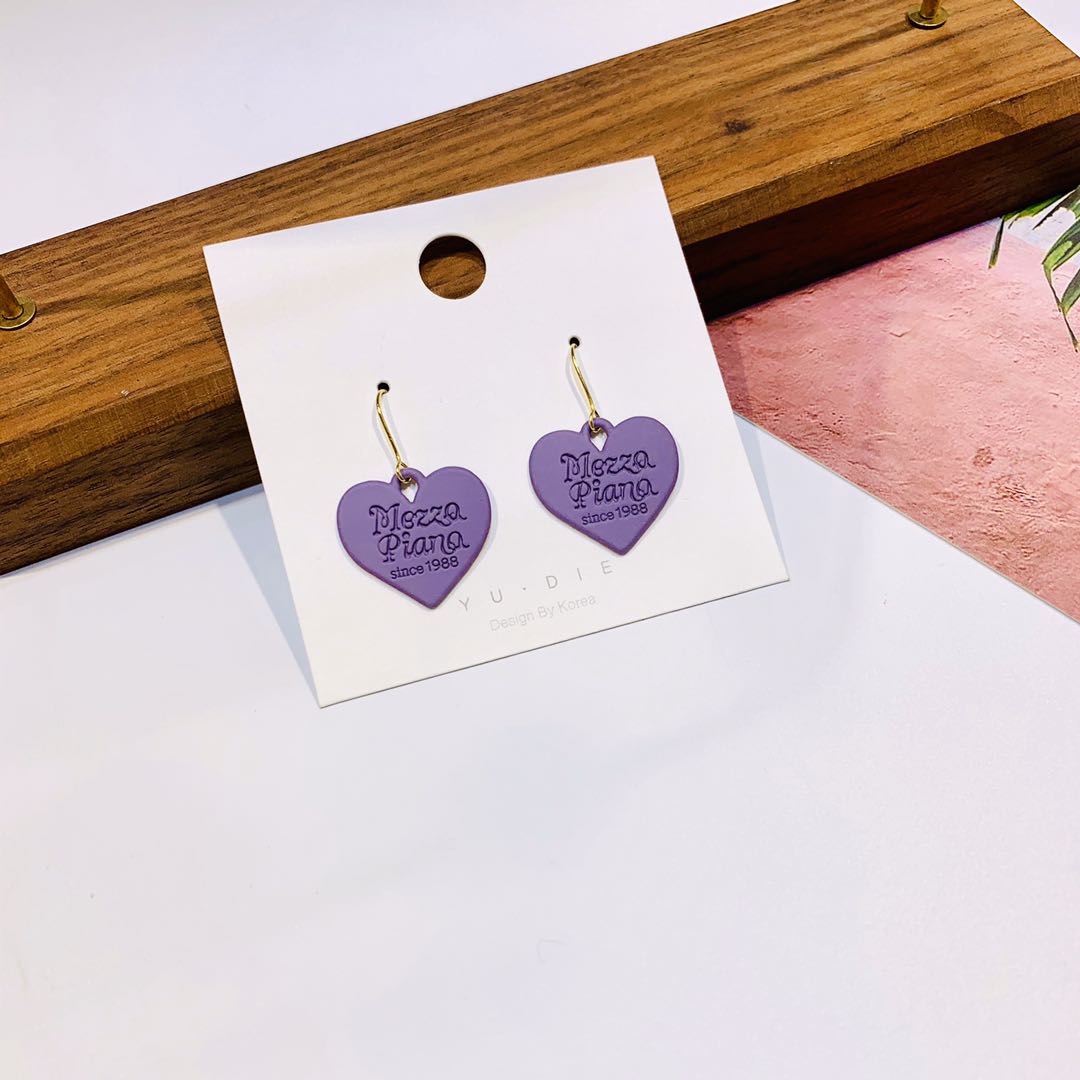 Small pure and fresh Korean version of fashion purple love earrings copper baking lacquer thin temperament sweet and lovely earrings female thumbnail