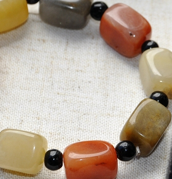 Natural Xinjiang golden thread jade raw stone bracelets for men and women, Gobi jade colored jade seed material bracelets, ethnic style jade jewelry details Picture