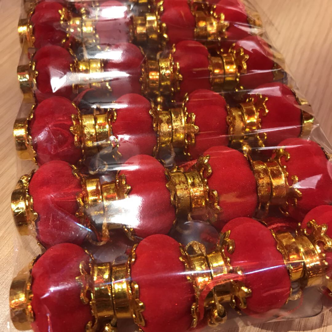 迷你小灯笼24个装金色底座红色绒面喜庆装饰