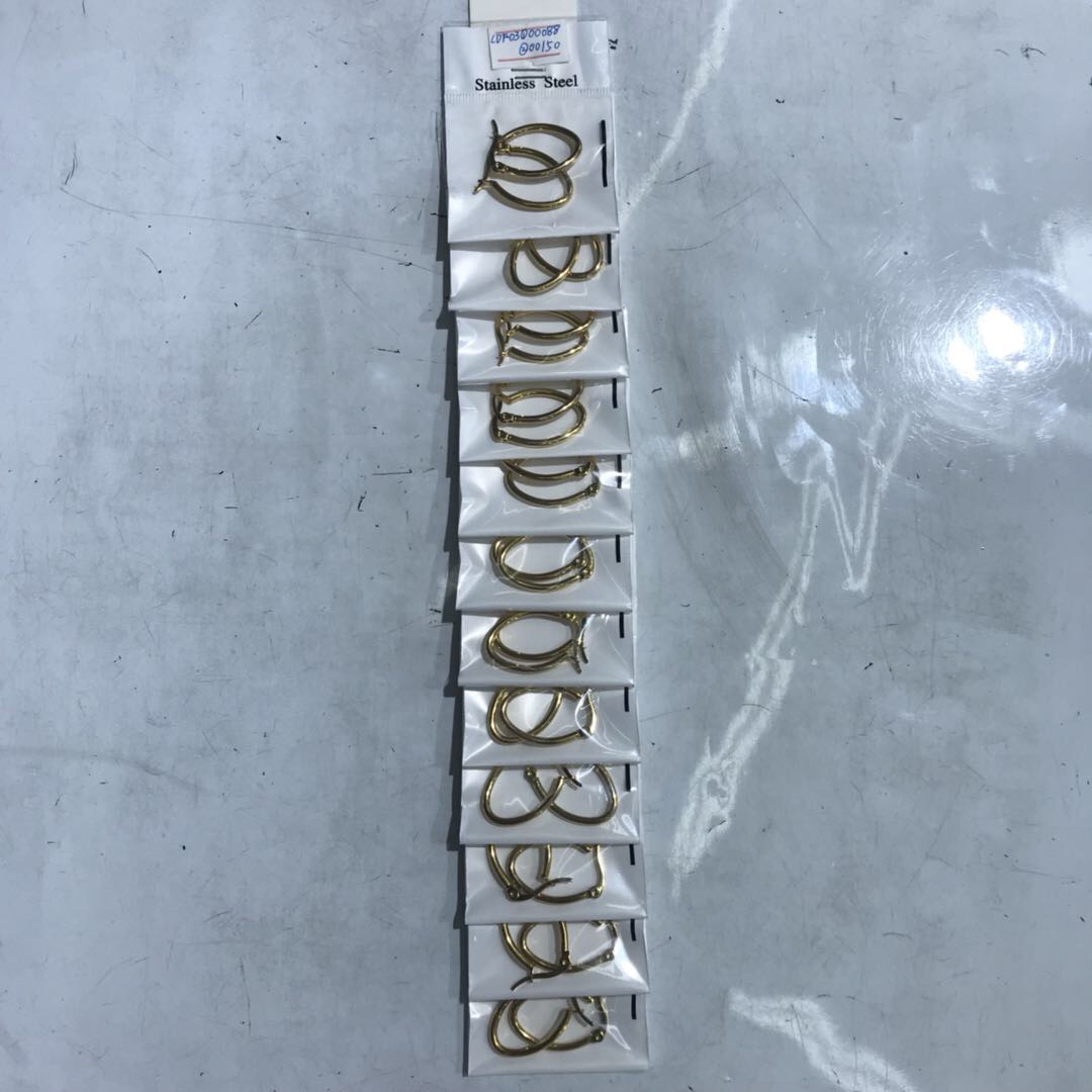 Metallic gold stainless steel earrings with simple oval earrings thumbnail