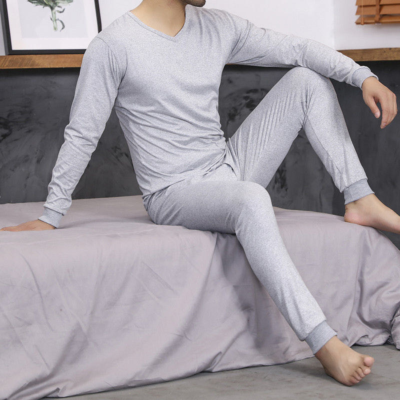 Men's Warm Underwear Men's Suit Plus Fleece Thickened Winter Youth Student V Round Neck Large Size Cold Long Johns Specification drawing