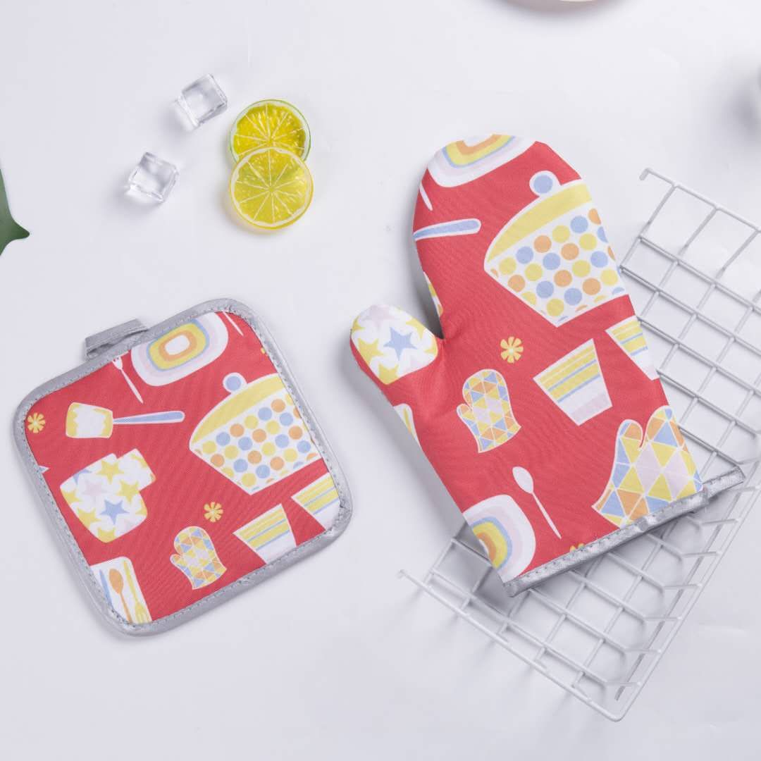 Household Microwave Insulated Gloves Large Fruit Pattern Steam Box Kitchen Baking High Temperature Resistant Heat Resistant Heat Insulation Non-Slip Heavy Cotton Gloves details Picture