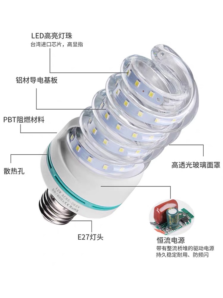 白光LED灯泡节能灯螺口家用灯细节图