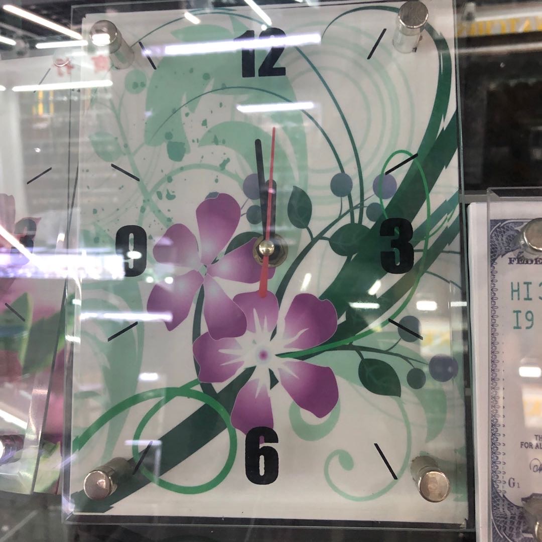 摆钟表长方形北欧简约现代个性客厅餐厅摆钟蝴蝶花装饰画玻璃挂钟表静音