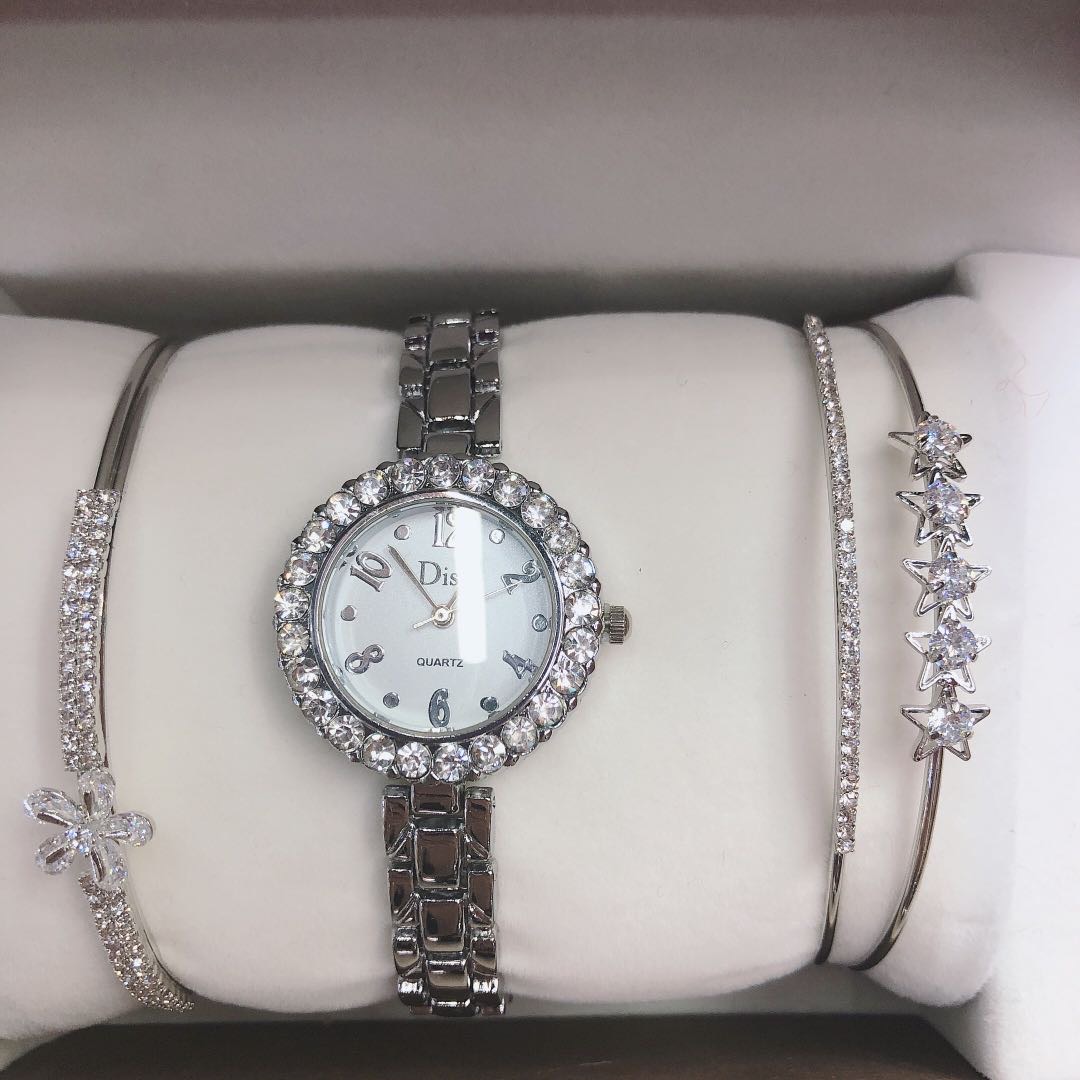 银色五角星手表套装珍珠镶钻女士简约气质商务女士手表防水详情图3