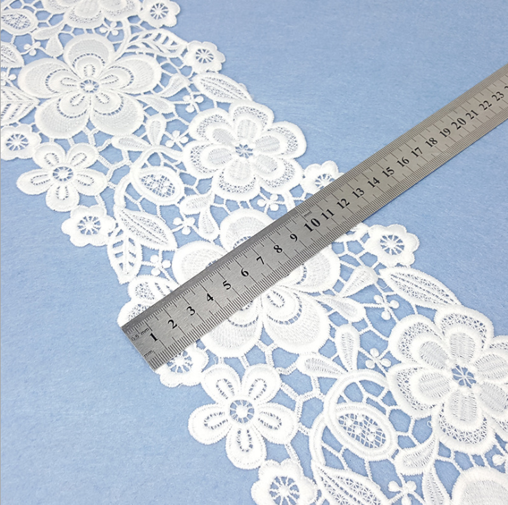 In-stock milk thread water-soluble embroidered wide lace with large barcode and hollowed-out lace embroidered dress accessories details Picture